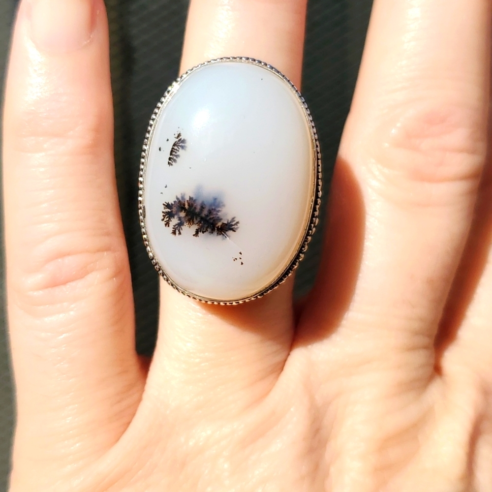 New Dendritic Opal 925 Silver Ring.